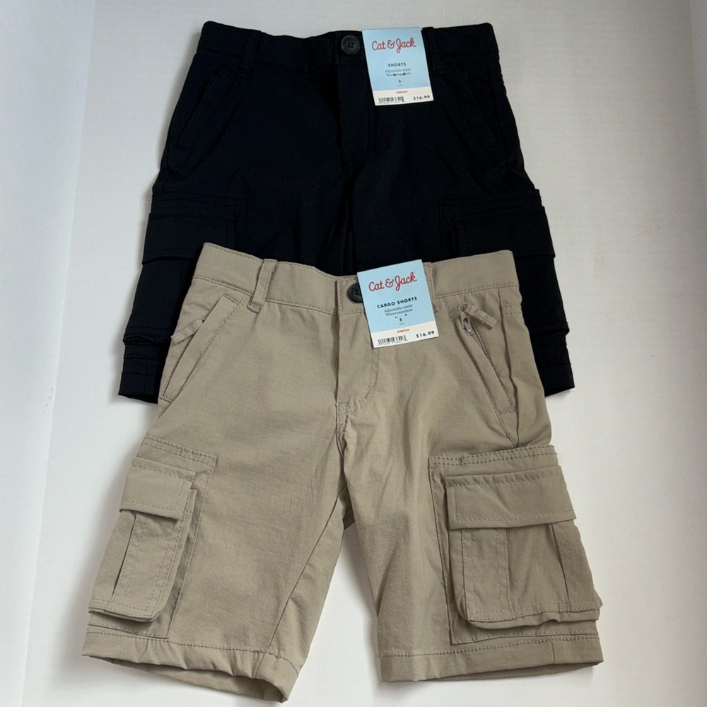 Cat & Jack Boys Black and Tan Cargo Shorts Lot of 2 Size 5T